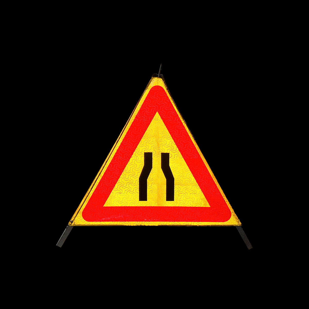 Road Narrows Reflective Folding Tripod Warning Sign - 
